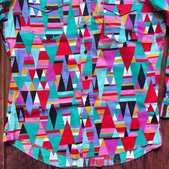 Vintage 80s Wrangler Brushpopper Shirt Mens 16-35 Cowboy Cut Teepee Western - Picture 9 of 16